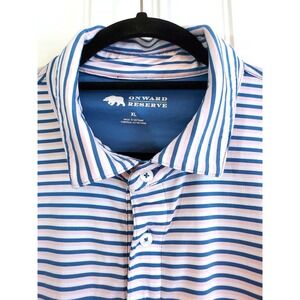 Onward Reserve Mens XL Blue Pink Stripe Golf Polo Shirt Embroidered Bear